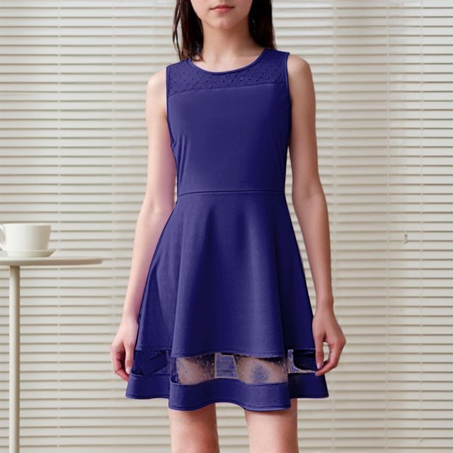 Robe Sans Manches pour Adolescente Robes de Printemps pour Filles Robes Trapèze en Maille pour Filles Robe de Demoiselle d'Honneur