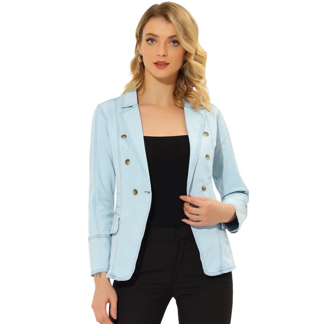 INSPIRE CHIC Veste en Denim Décontractée pour Femme à Revers, Manches Longues, avec Poches