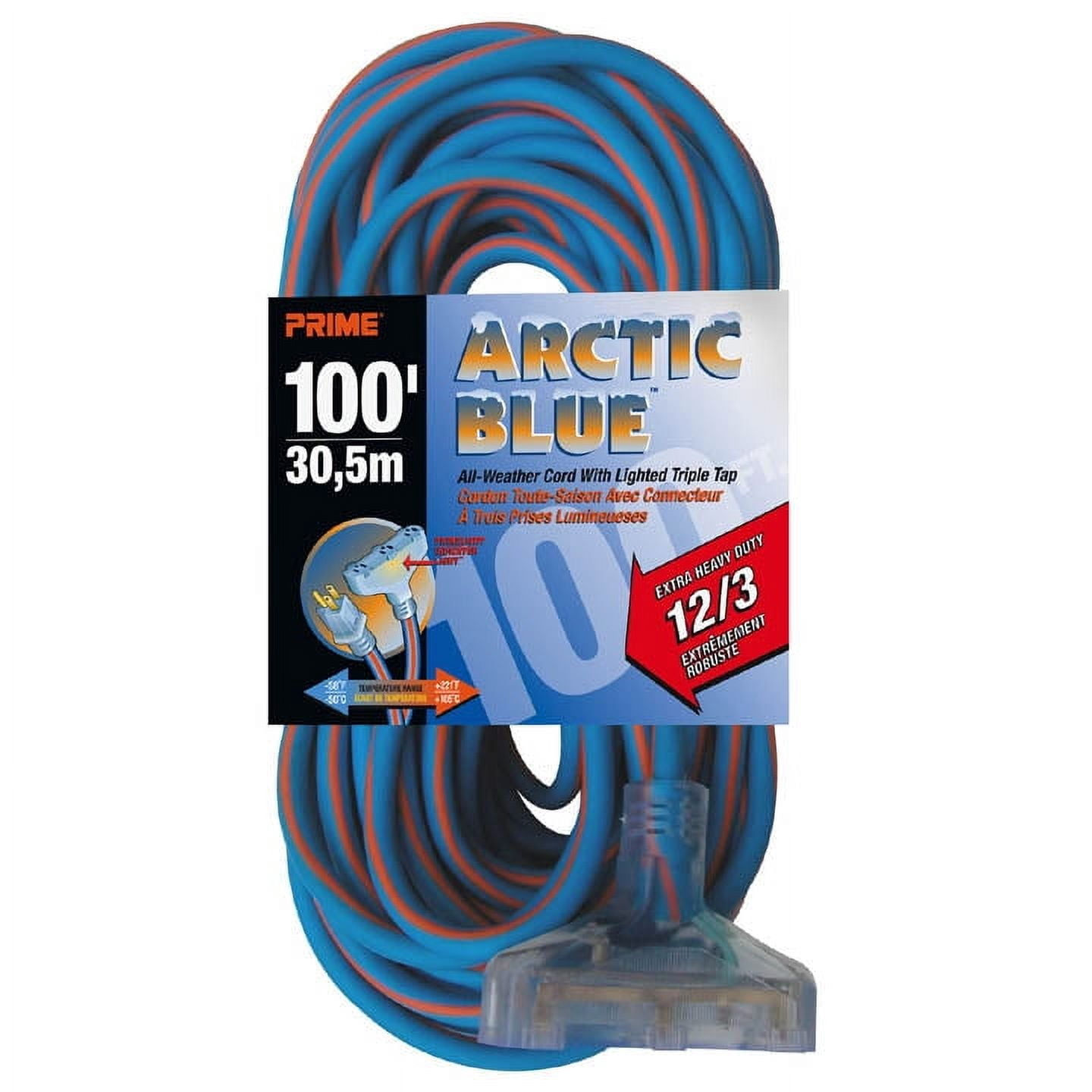 LT630835 - EXTENSION CORD 3/12 100FT BLUE SJEOW TRIPLE TAP ALL-WEATHER 15A