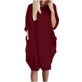thumbnail image 1 of Pompotops Robe Ample pour Femmes avec Poches, Col pour Dames, Hauts Longs Décontractés, Robe Grande Taille en Solde, 1 of 4