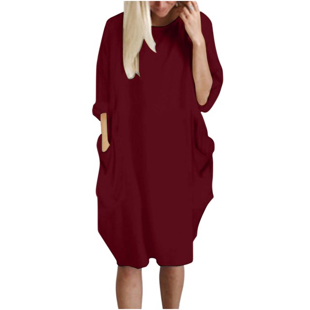 Pompotops Robe Ample pour Femmes avec Poches, Col pour Dames, Hauts Longs Décontractés, Robe Grande Taille en Solde
