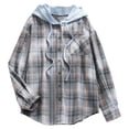thumbnail image 1 of CEHVOM Cardigan à Carreaux à Capuche pour Femmes, Chemise Décontractée Boutonnée, Veste, Haut, Liquidation, 1 of 8