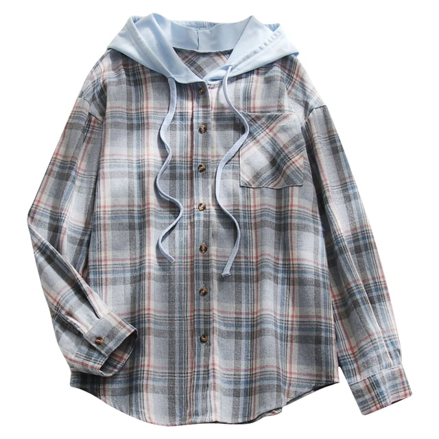 CEHVOM Cardigan à Carreaux à Capuche pour Femmes, Chemise Décontractée Boutonnée, Veste, Haut, Liquidation