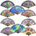 thumbnail image 1 of Grosun 10pcs Spanish Floral Folding Hand Fan Sequin Fabric Folding Handheld Hand Fan, Random Color, 1 of 4