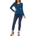 thumbnail image 2 of INSPIRE CHIC Women's Peplum Sweater V Neck Long Sleeve Ribbed Knit Tops S Denim Blue, 2 of 7