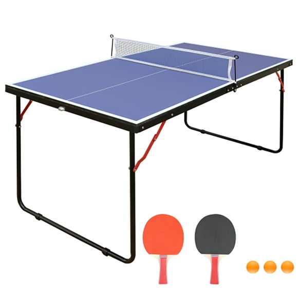 Foldable 4.5FT Table Tennis Table with Net and Paddle Set, Portable Ping Pong Table for Indoor Outdoor Use