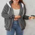 thumbnail image 3 of Womens Full Zip Up Sherpa Hoodie Fuzzy Fleece Jacket Oversized Fluffy Coat with Pockets, 3 of 9