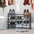 thumbnail image 2 of mDesign Metal 3 Tier Adjustable/Expandable Shoe and Boot Storage Organizer Rack - Space-Saving Angled Vertical Storage - Closet Entryway Mudroom Bedroom Garage - Black, 2 of 5