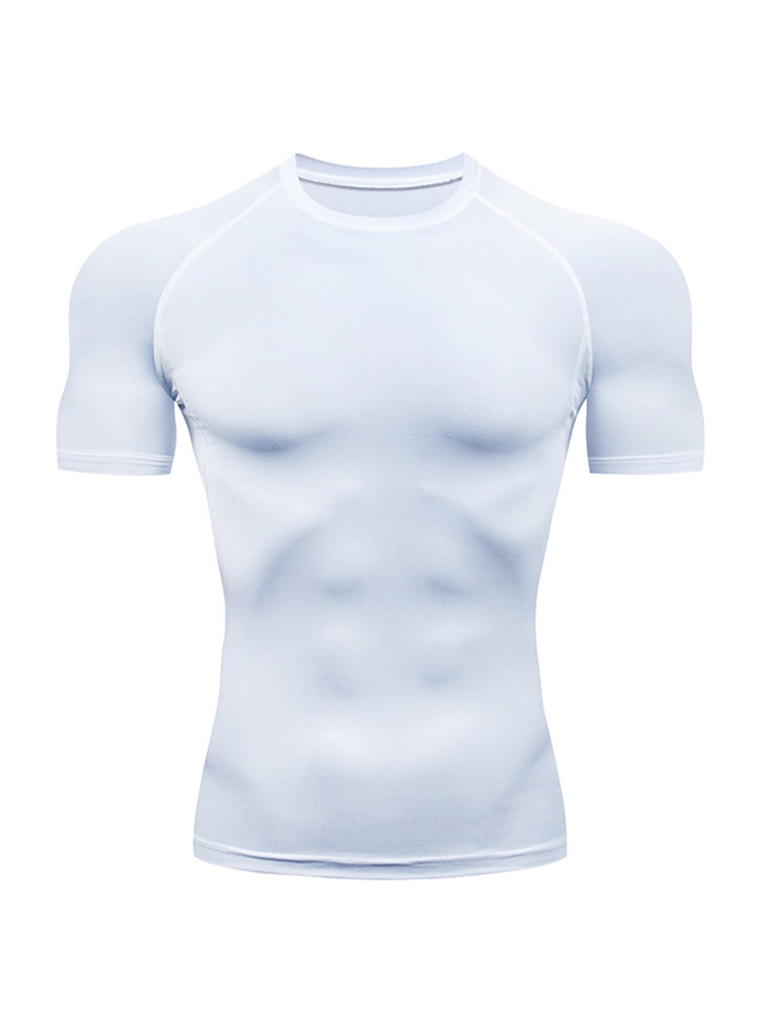 UKAP T-Shirts d'Été pour Hommes à Col Rond, Chandails de Compression à Manches Courtes, T-Shirt de Sport Respirant, T-Shirt de Musculation Blanc 3TG