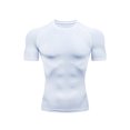 thumbnail image 1 of Daeful T-shirt de Sport pour Homme à Col Rond, Chandails de Compression, Course, Manches Courtes, Évacuation de l'Humidité, Hauts d'Été, Blanc, TG, 1 of 3
