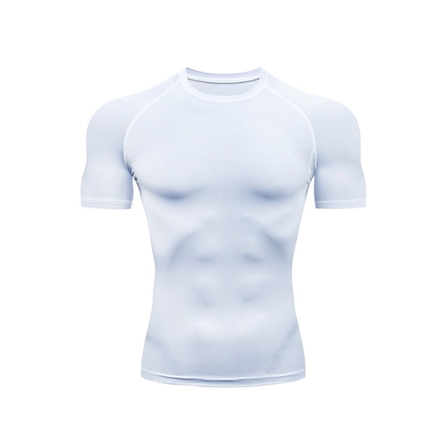 Daeful T-shirt de Sport pour Homme à Col Rond, Chandails de Compression, Course, Manches Courtes, Évacuation de l'Humidité, Hauts d'Été, Blanc, TG