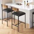 thumbnail image 1 of Bar Stools Set of 2, Kitchen Bar Stools with Footrest, 25.5" Upholstered Bar Chairs with Back, Counter Height Barstools for Counter Bar, Island, Easy Assembly, Rustic Brown, 1 of 7