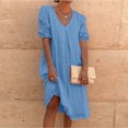 thumbnail image 2 of EQWLJWE Robes d'Été pour Femmes 2023 Robe Longue Plissée Décontractée à Manches Mi-Longues en Coton et Lin pour Femmes 2023, 2 of 6