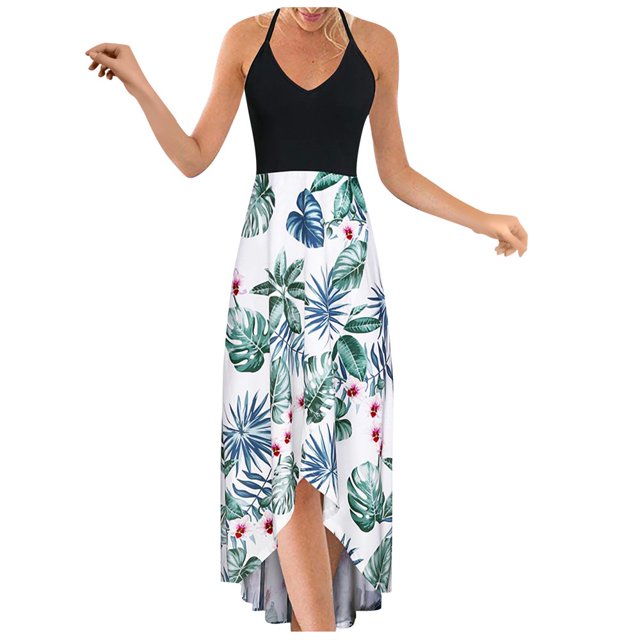 Robe Décontractée Mode Col en V Sans Manches Dos Nu Imprimé Aguichant