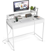 Costway Computer Desk with Power Outlets, Compact Office Desk with Removable Monitor Shelf White