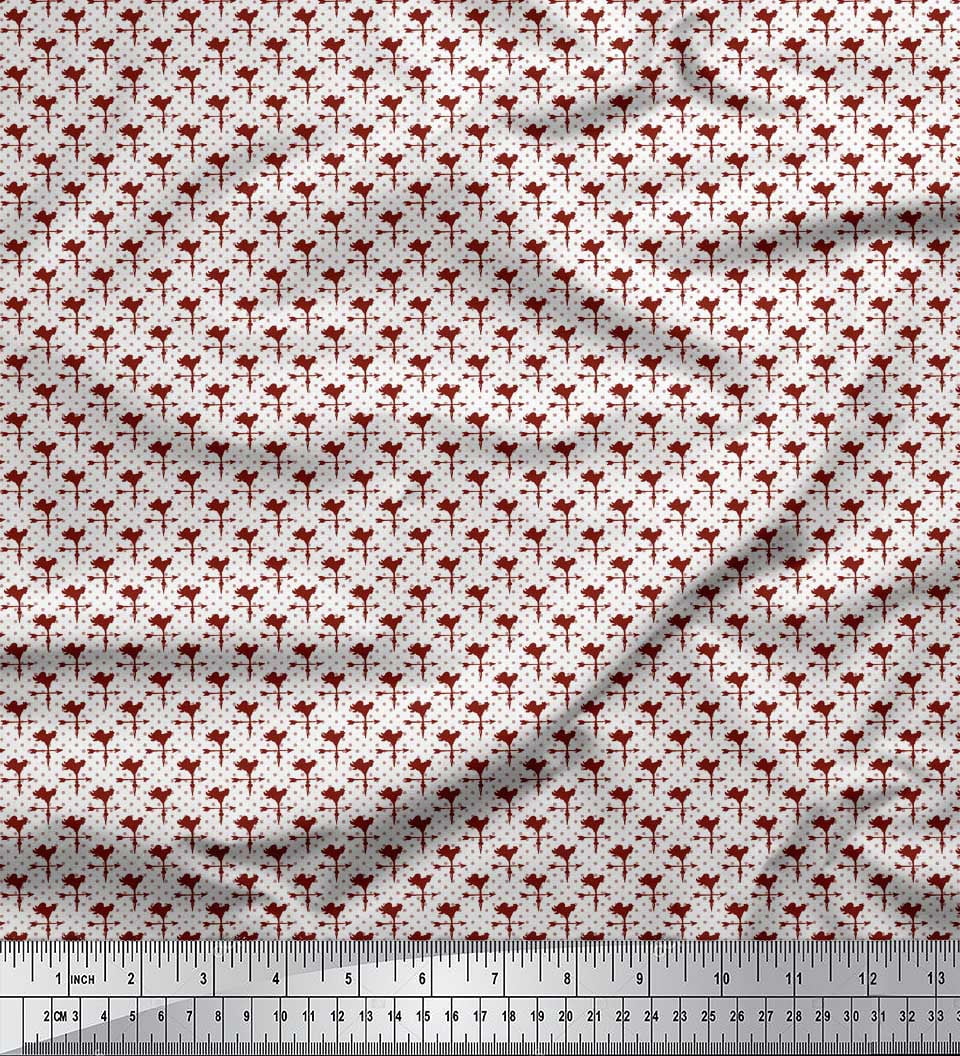 Soimoi Red Heavy Satin Fabric Weather Cock & Dots Printed Craft Fabric by the Yard 54 Inch Wide
