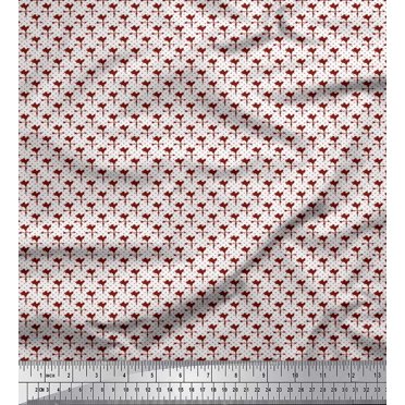 Soimoi Red polyester Crepe Fabric Weather Cock & Dots Print Fabric by the Yard 42 Inch Wide