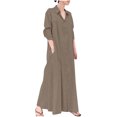 thumbnail image 2 of Meichang Robes Chemises en Coton pour Femmes Décontractées Amples à Boutons Robes Maxi à Manches Longues à Col à Revers Robes Unies Légères Confortables pour la Plage et les Vacances avec 2 Poches Café m, 2 of 8
