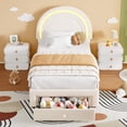thumbnail image 3 of Ourlova Twin LED Upholstered Bed for Bedroom- Princess Platform Bed with Rainbow Headboard- Storage Drawer- No Box Spring- Easy Assembly- Beige - Playful Design for Girls, 3 of 7