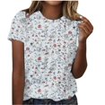 thumbnail image 1 of Scyoekwg Hauts pour Femmes Tendance Décontracté Col Rond T-Shirt Régulier Été Léger Imprimé Floral Graphique Tee Manches Courtes T-Shirts Confortables Blouses Amples Confortables (Gris, S), 1 of 4