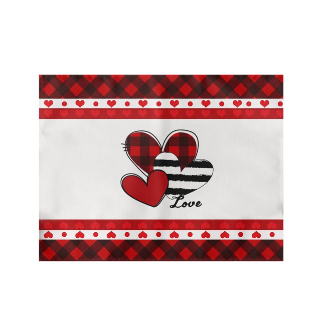 Kitchen Placemat Valentine'S Day Placemats Red Check Placemats 30X45Cm For Table Decoration Valentine'S Day Cotton Table Placemats For Indoor Kitchen Decoration Dinner, Kitchen Placemat