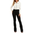 thumbnail image 2 of INSPIRE CHIC Women's Button Down Shirt Peter Pan Collar Puff Long Sleeve Contrast Trim Work Blouse M White, 2 of 7