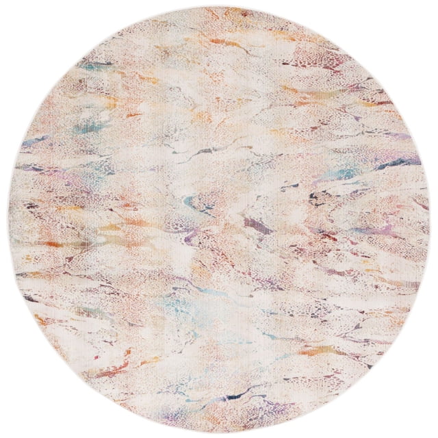 SAFAVIEH Rainbow Valentina Tapis Abstrait pour Intérieur/extérieur, Rond avec un Motif Abstrait Atténué dans des Tons Bleu, orange, Ivoire et Violet sur un Fond Clair, Fabriqué en Polypropylène durable avec des Propriétés Résistantes à la Décoloration et à l'Eau, Convient aux patios, Balcons Ou Salons.