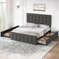 thumbnail image 4 of Bed Frame with 4 Storage Drawers and Adjustable Headboard, Upholstered Mattress Foundation with Skin-Frienly Linen, No Box Spring Needed, Dark Grey (Full), 4 of 9