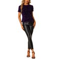 thumbnail image 2 of INSPIRE CHIC Haut en Velours à Paillettes pour Femme Col Rond Manches Courtes Blouse de Soirée Boîte de Nuit TP Violet, 2 of 7