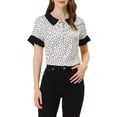 thumbnail image 1 of INSPIRE CHIC Blouse à Pois pour Femmes à Col Claudine Contrastant, Manches Courtes, Hauts, Blouses, L Blanc, 1 of 5