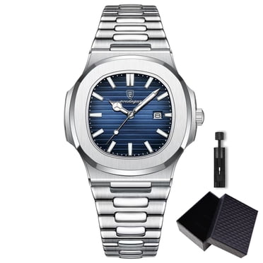 POEDAGAR Business Waterproof Wristwatches Luminous Date Stainless Steel Square Quartz Male Watch