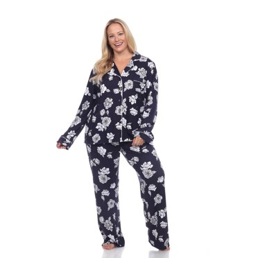 White Mark Women's Floral Long Sleeve Button-Down Pajama Set