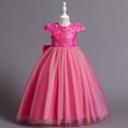 thumbnail image 1 of VKOYWKM Robe de Demoiselle d'Honneur pour Mariage Robe en Tulle à Paillettes Élégante à Manches Cap Courtes Col Ras du Cou Robe de Princesse pour Concours Robe de Soirée Formelle Robe de Bal Robe Tutu, 1 of 5