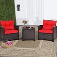 thumbnail image 2 of Giantex 3 Pieces Patio Furniture Set, PE Rattan Wicker 3 Pcs Outdoor Sofa Set w/Washable Cushion and Tempered Glass Tabletop, Conversation Furniture for Garden Poolside Balcony (Red)), 2 of 10