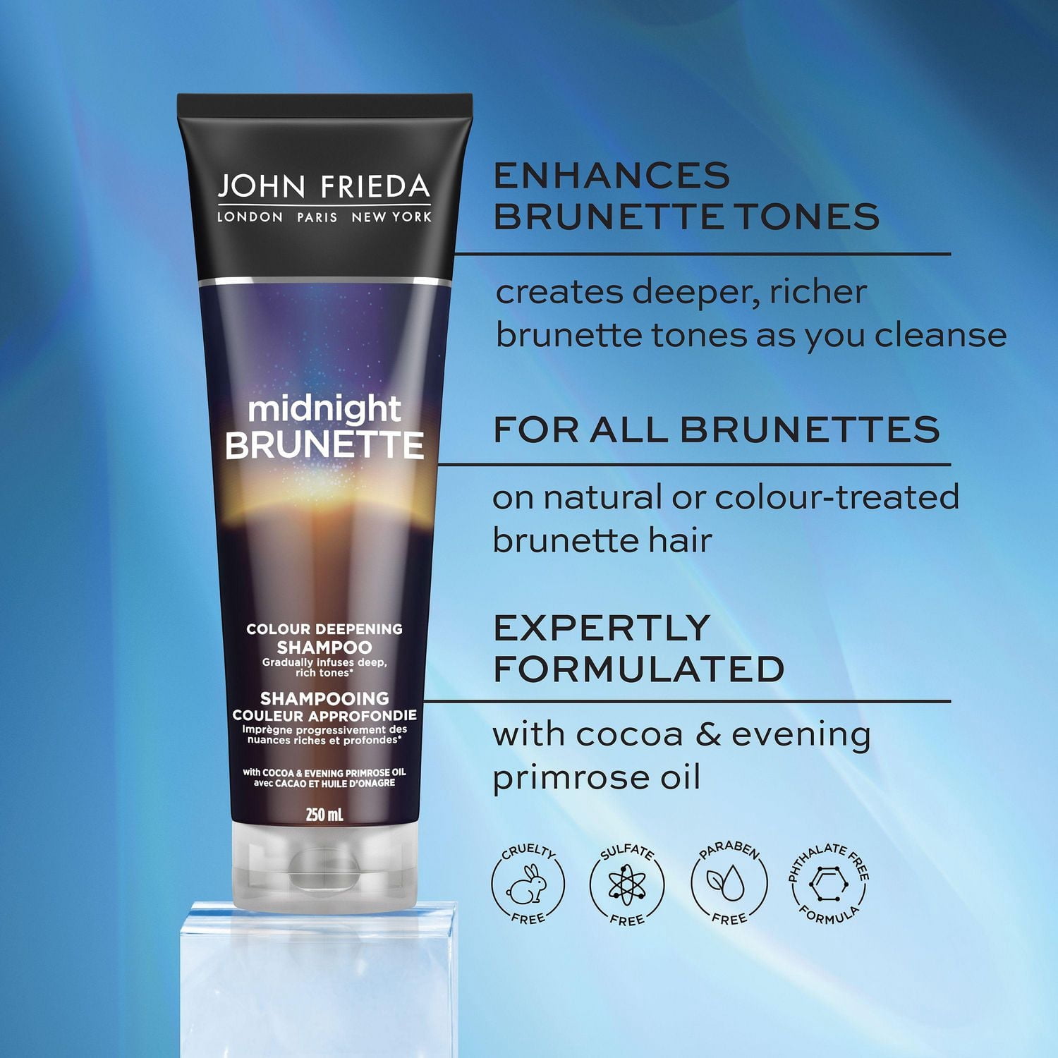 John Frieda Midnight Brunette Shampooing Couleur Approfondie, pour des Cheveux Doux et Riches