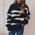 thumbnail image 2 of IROINID Women's Round Neckline Pullover Sweater Stripes Loose Mid-Length Long Sleeve Irregular Sweater Top, 2 of 5