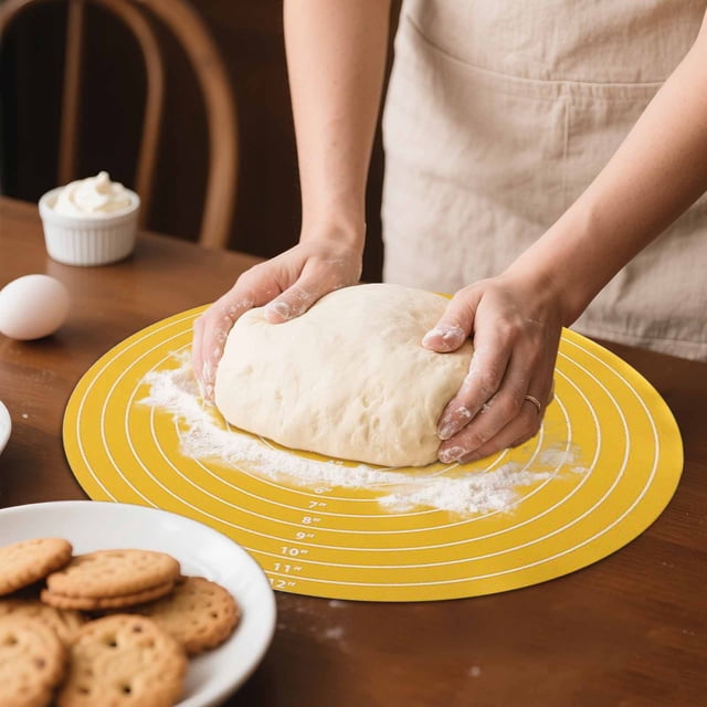 Placemat 2 Round Silicone Baking Mats for Kitchen Non Dough Rolling Pad with Thick Turntable and Versatile Use