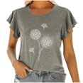 thumbnail image 1 of Birdeem Mode Femmes Col Rond Manches Courtes T-Shirt à Volants Imprimé Hauts Blouse d'Été, 1 of 6