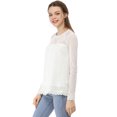 thumbnail image 4 of INSPIRE CHIC Blouses Décontractées pour Femmes à Col Rond en Dentelle Florale à Manches Longues en Chiffon TP Blanc, 4 of 8