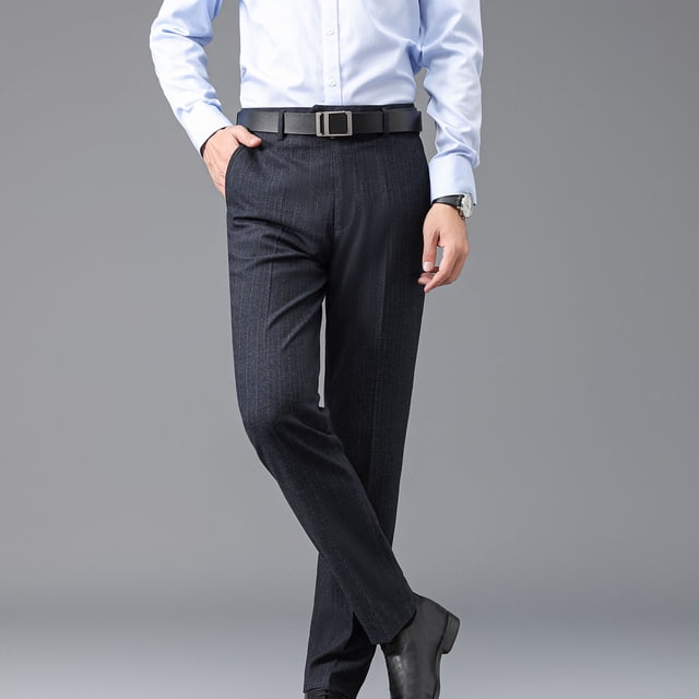 Meichang Pantalon Habillé pour Homme Pantalon Chino à Rayures Classiques Sans Repassage Pantalon Décontracté Haut de Gamme Taille Extensible Pantalon de Complet Coupe Ajustée Pantalon à devant Plat