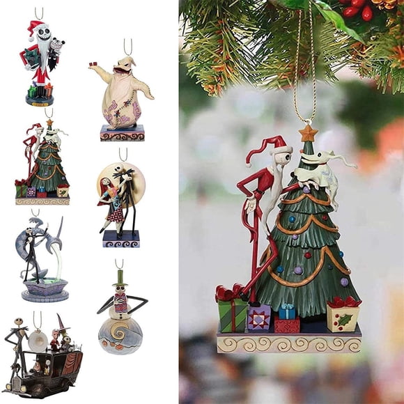 Supbessel Christmas Gifts Decorations Clearance Night-mare Before Christmas Decorations, 7pcs Acrylic Cute Jack And Sally Christmas Tree Pendants, 2024 Flat Christmas Tree Ornaments Set For Tree