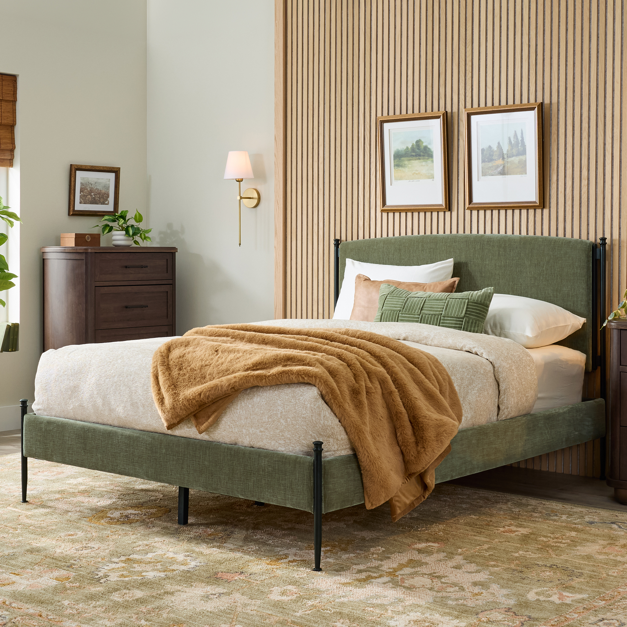 Better Homes & Gardens Ambrose Upholstered King Bed, Forest Velvet and Forged Iron