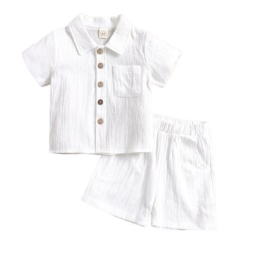 Ketyyh-chn99 Toddler Girl Floral Outfit Kids Toddler Baby Girls Spring Summer Cotton Solid Print Short Sleeve Shirts Shorts Outfits Suit Clothes for 5-6 Years,White