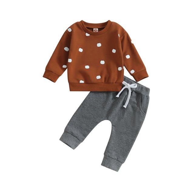 SUNSIOM Infant Baby Halloween Clothes Pumpkin Print Long Sleeve Sweatshirt Tops Solid Color Pants Set Fall 2Pcs Outfit