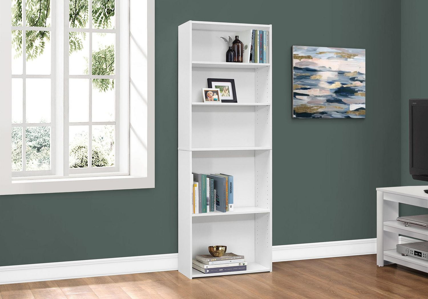 Monarch Specialties Bookshelf, Bookcase, 6 Tier, 72"h, Office, Bedroom, Laminate, White, Transitional