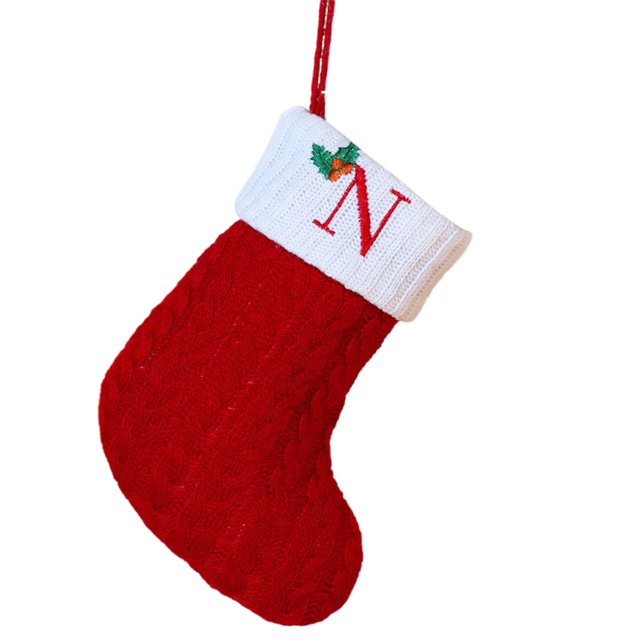 Christmas Tree Decorative Socks With Embroidered Initial Letters Red Green White Knit Stockings