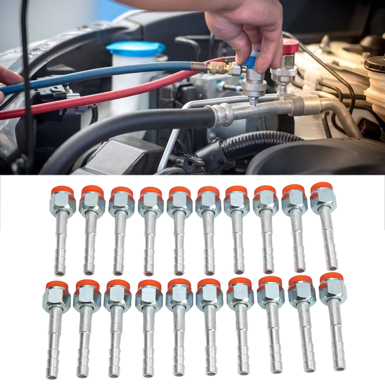 AC Hose Barb Fitting Refrigerant Hose Barb Connector, 20PCS Air Conditioning Hose Barb Fitting Straight Aluminum High Strength Universal for Cars Trucks