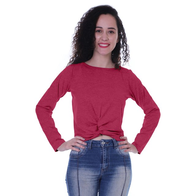 Moomaya T-Shirt Court à Manches Longues pour Femmes avec Nœud à l'Avant, T-Shirt d'Été Uni, Hauts