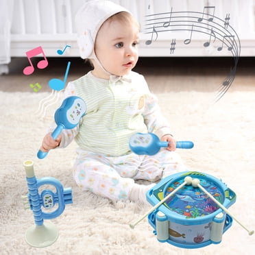 YANGHONGY Musical Toy Set Hand Pat Drum Rattle Trumpet Early Learning Percussion Instrument For Infants Safe ABS Plastic Newborn Gift For Boys And Girls