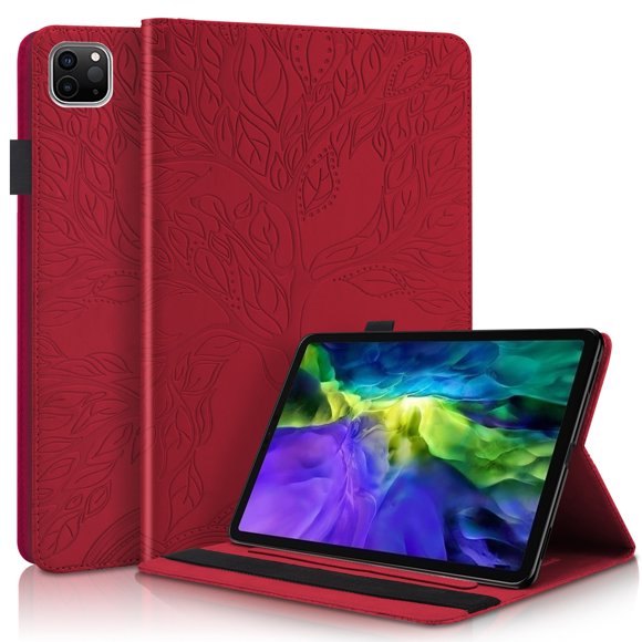 Tree of Life Embossed Case for ipad Pro 12.9(2024) Stand, Card Slots, Stylus Loop Red